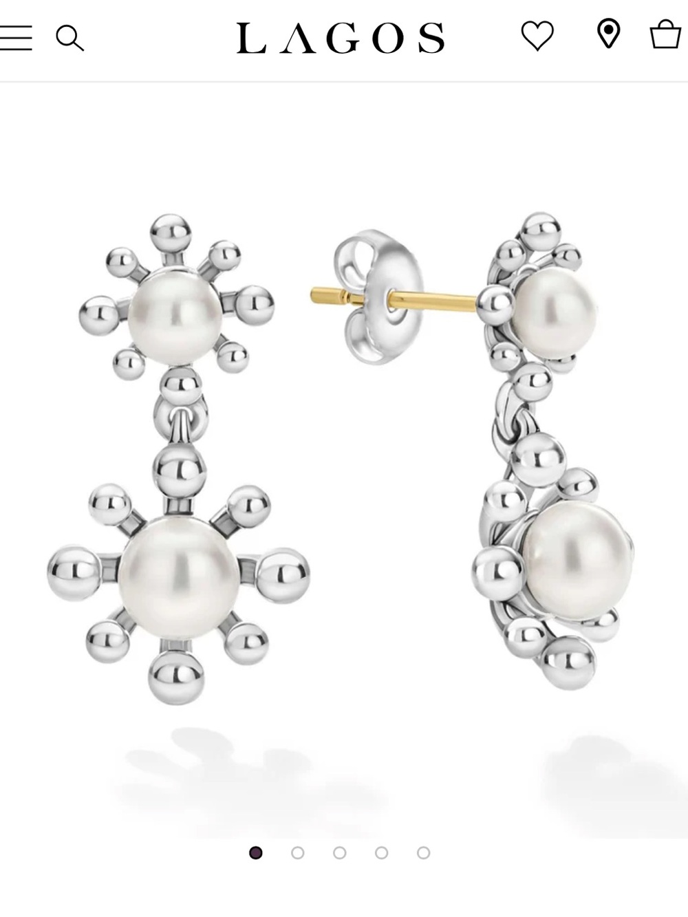 LAGOS Luna Fleur Pearl Drop Earrings Sterling Silver 14K Gold Posts NEW MSRP$550